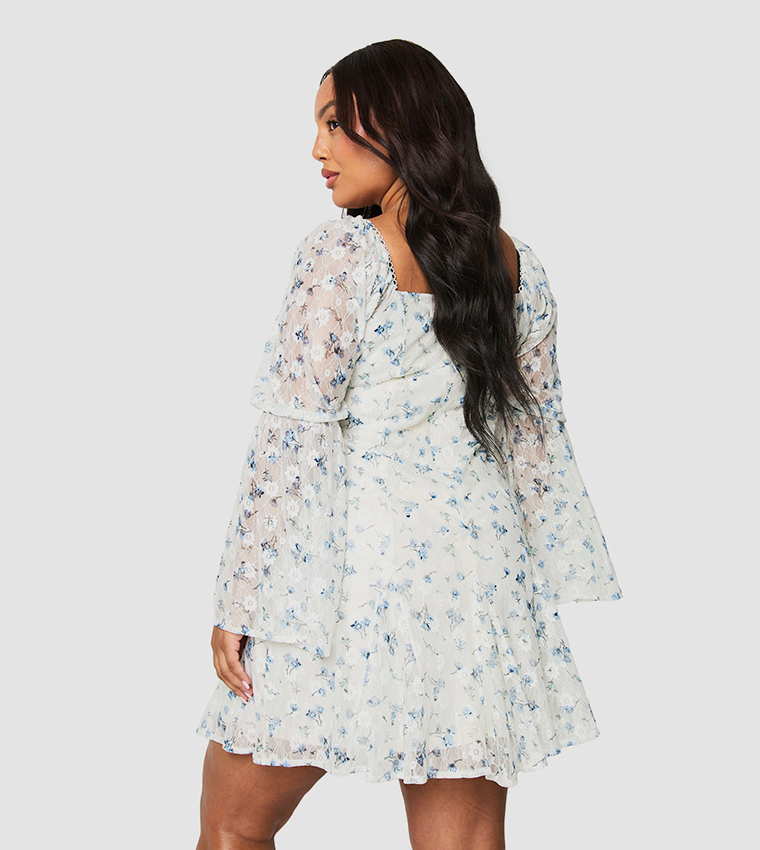 Curve Ditsy Lace Milkmaid Mini Dress