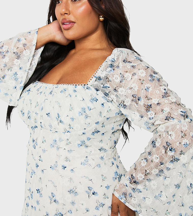 Curve Ditsy Lace Milkmaid Mini Dress
