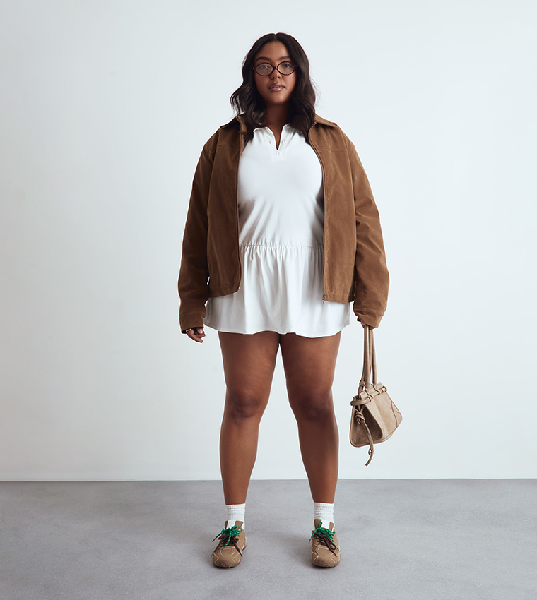 Buy Boohoo Curve Drop Hem Collared T Shirt Dress In White