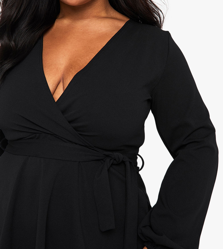 Curve Wrap Tie Belt Skater Mini Dress