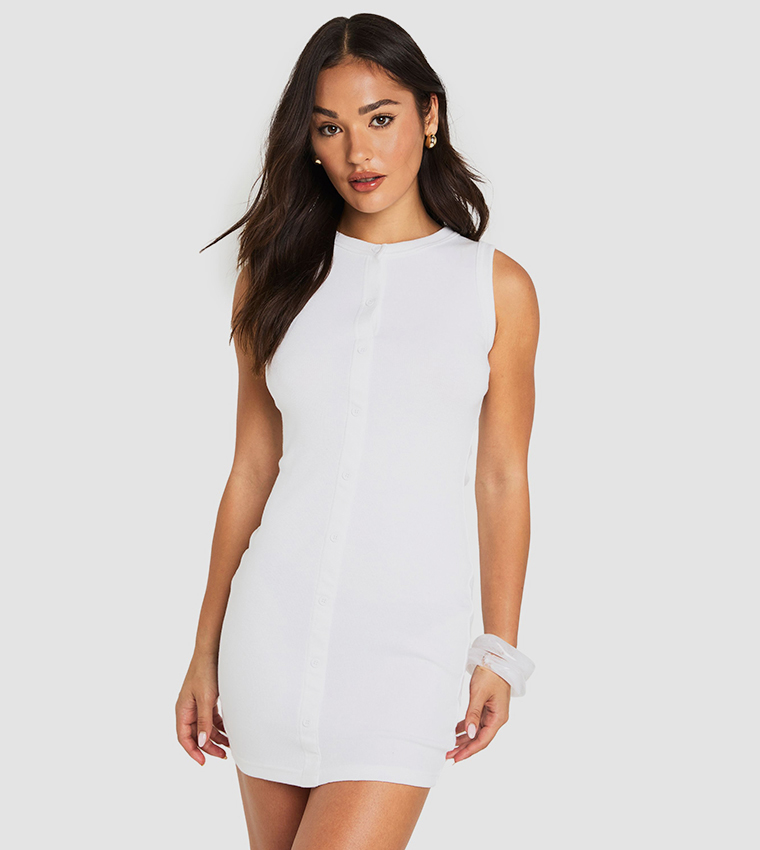 Petite Ribbed Button Down Shift Dress