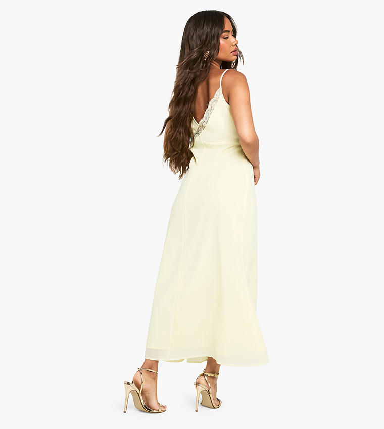Chiffon Lace Detail Ruffled Midaxi Dress