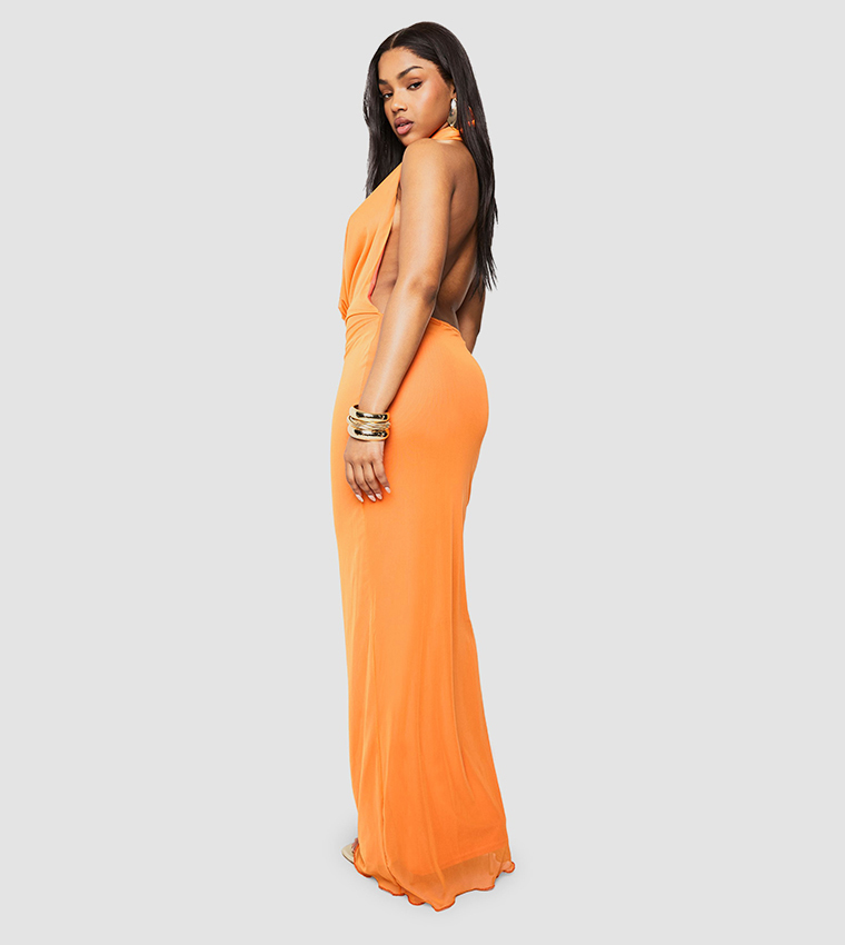 Cowl Neck Mesh Maxi Dress