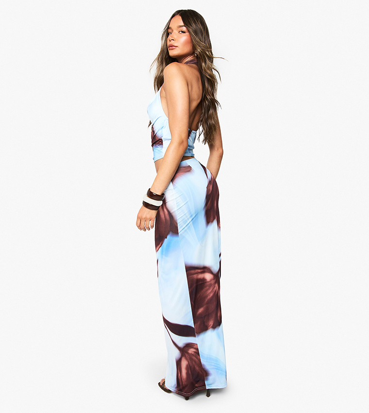 Floral Printed Soft Satin Maxi Skirt