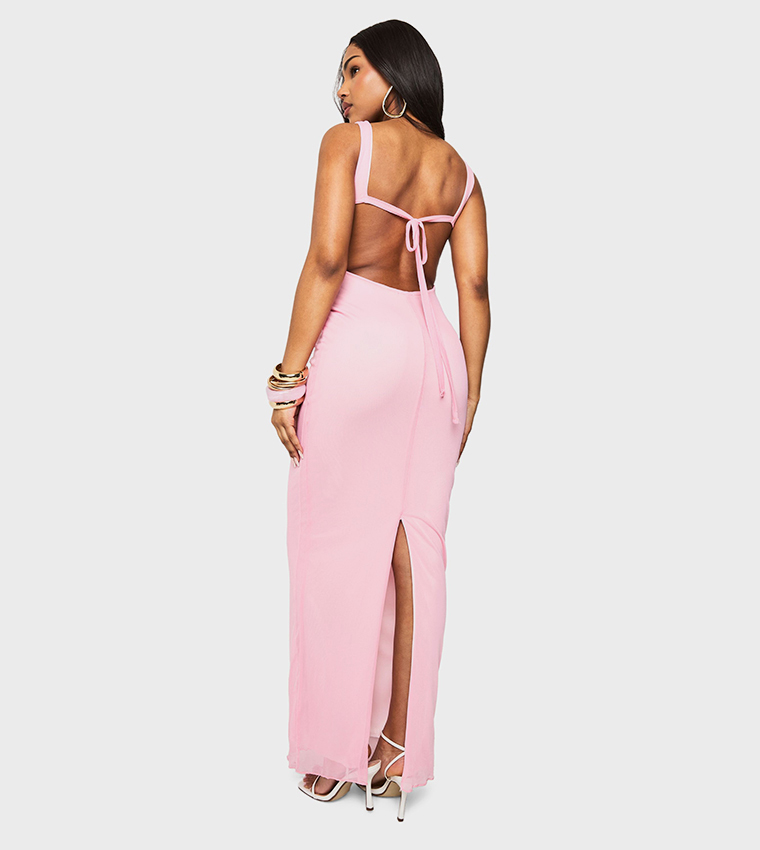 Scoop Back Mesh Maxi Dress