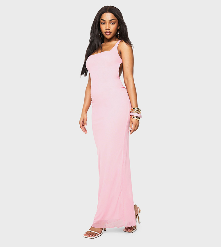 Scoop Back Mesh Maxi Dress