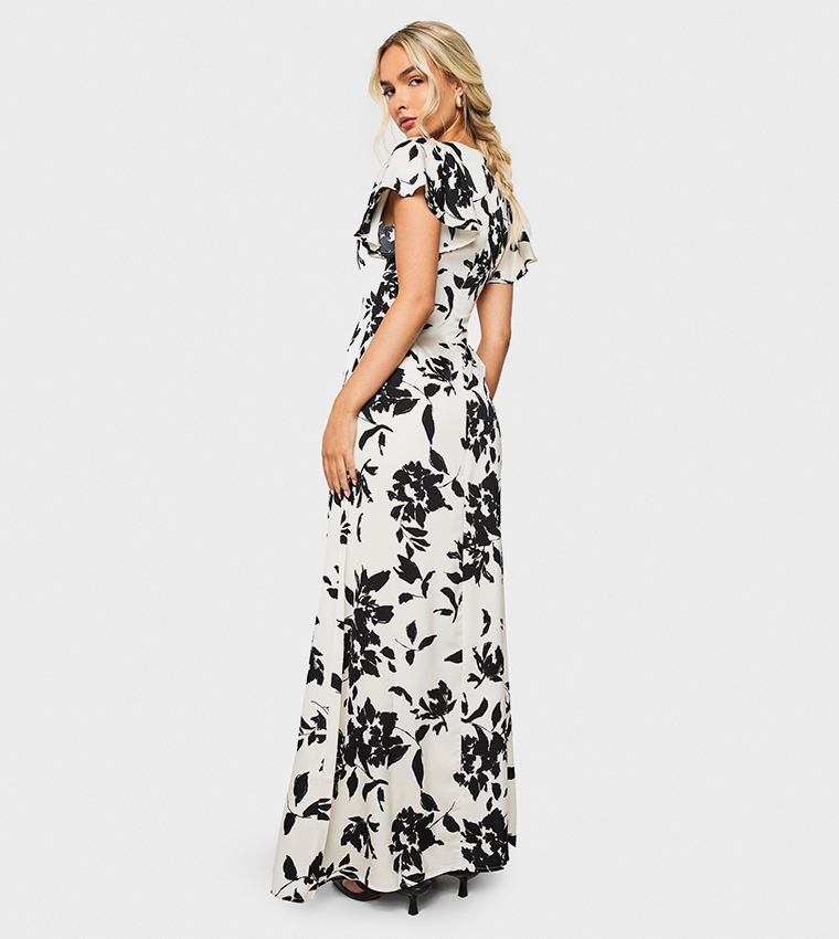 Floral Flared Sleeves Maxi Dress