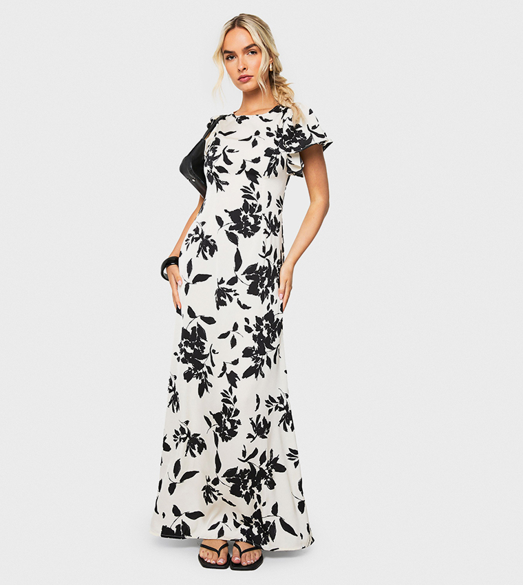 Floral Flared Sleeves Maxi Dress