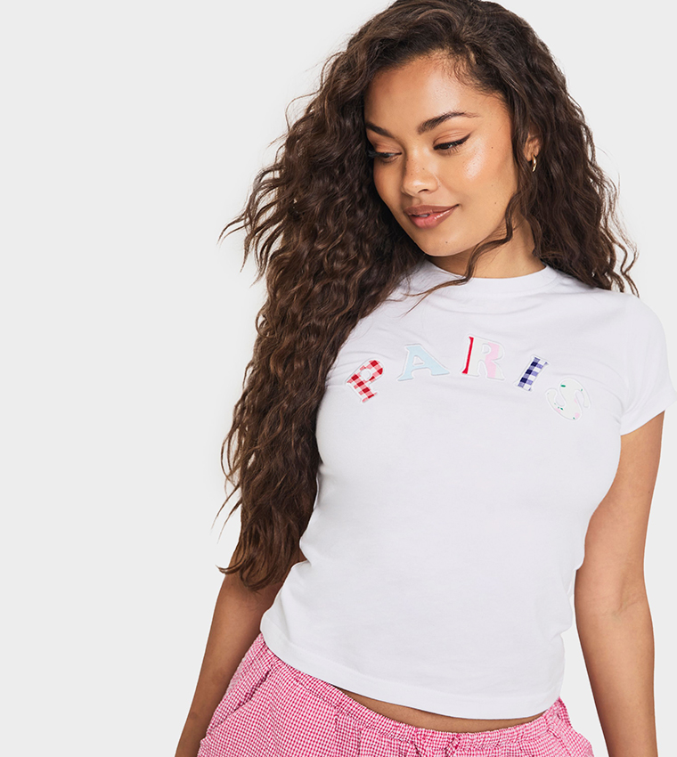 Paris Applique Crew Neck Crop T-Shirt