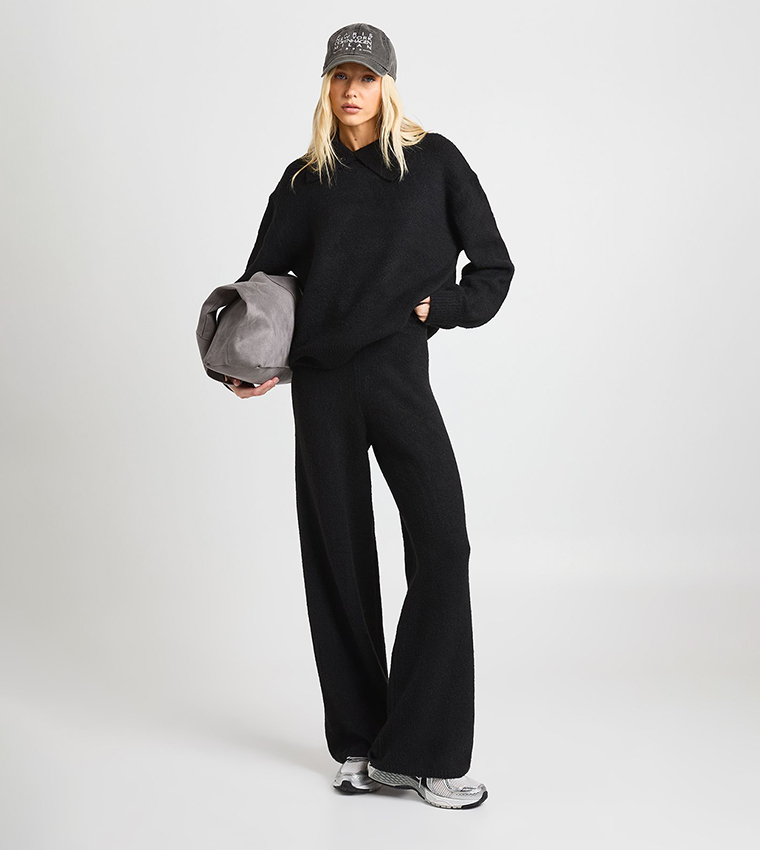 Buy Boohoo Chunky Knit Collar Detail Sweater And Wide Leg Trouser