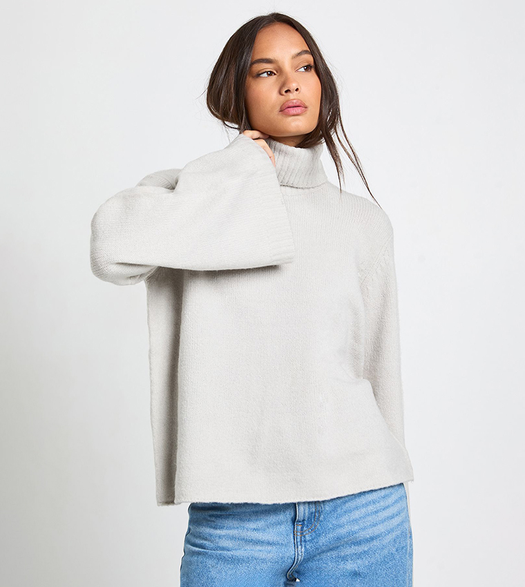 Buy Boohoo Super Soft Roll Neck Oversized Sweater In Grey