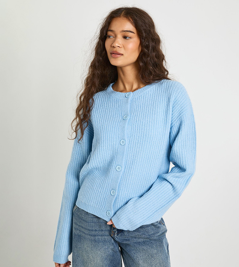 Super Soft Crew Neck Knitted Chunky Cardigan