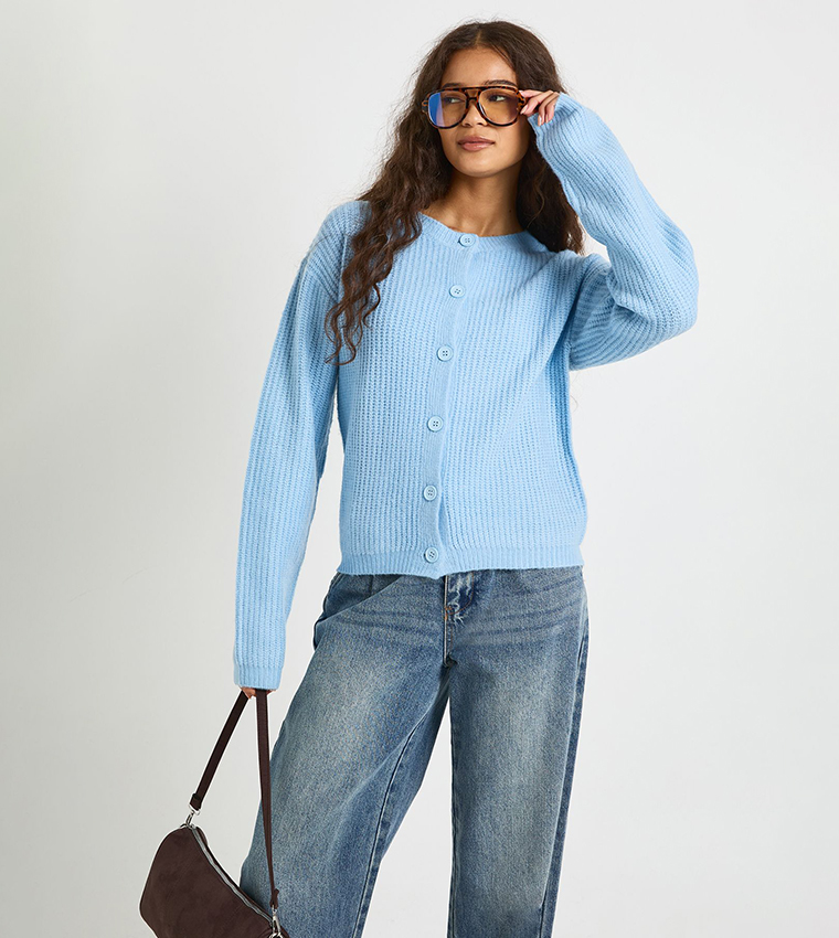 Super Soft Crew Neck Knitted Chunky Cardigan