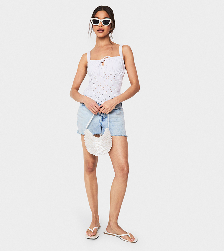 Broderie Strappy Milkmaid Crop Top
