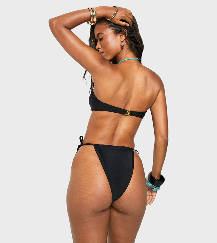 Bead Trim Bandeau Bikini Top & Tie Side Bikini Brief Set