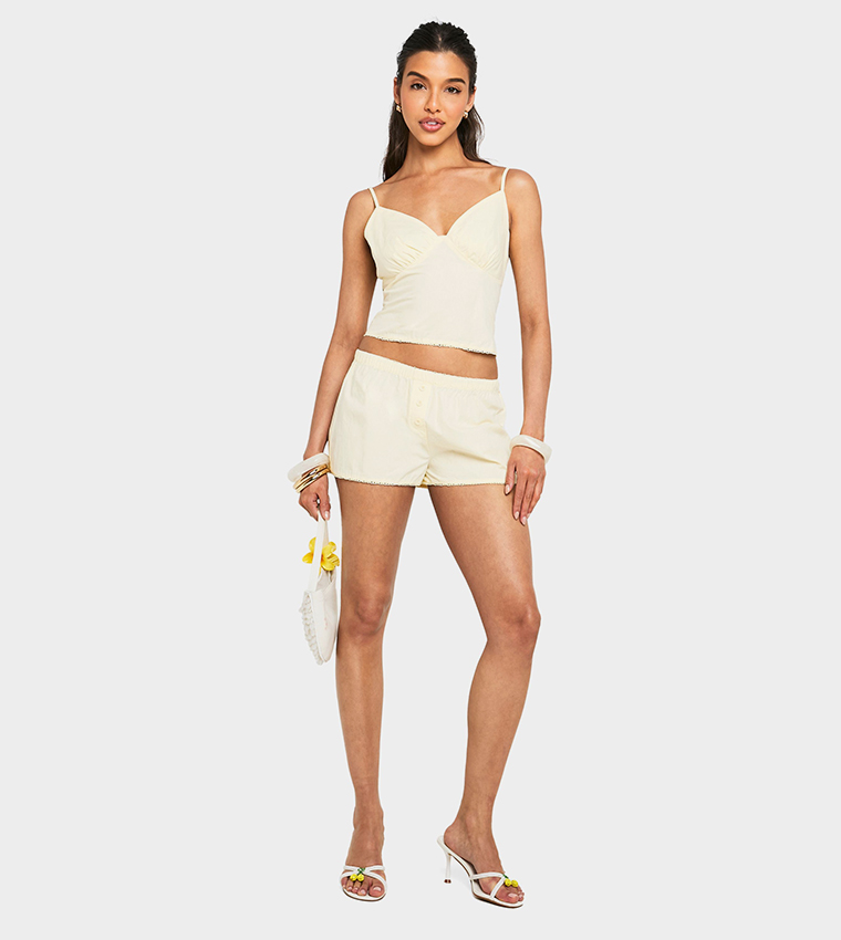 Lace Trim Button Detail Shorts
