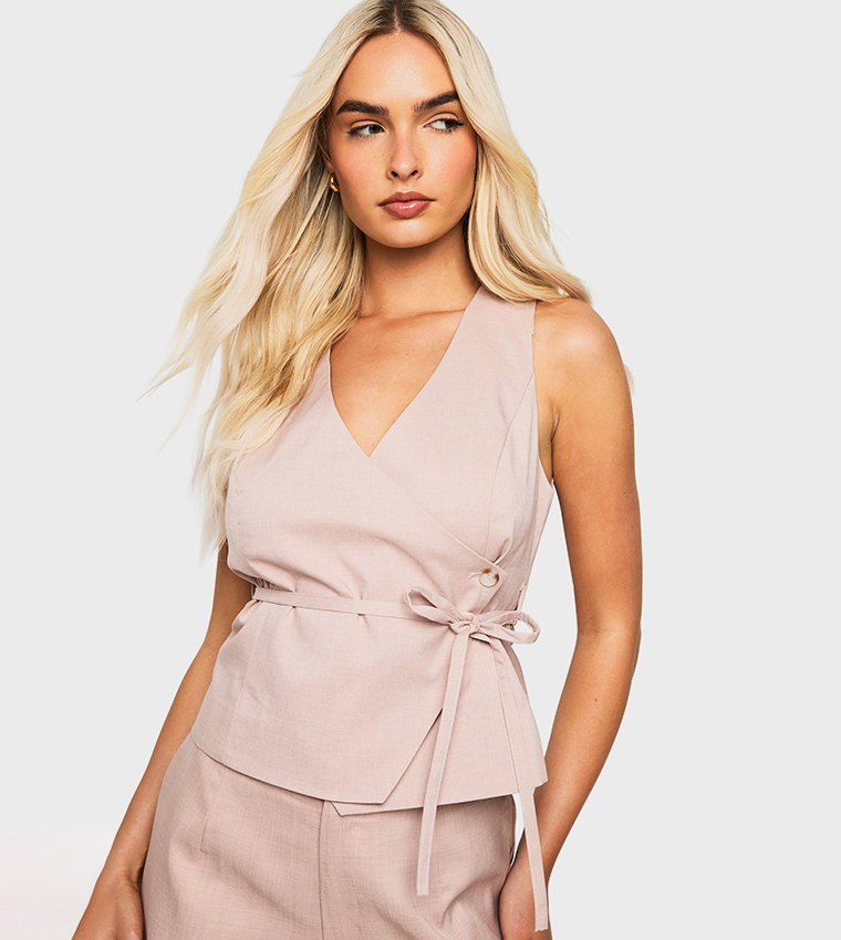 Asymmetric Tie Waist Waistcoat