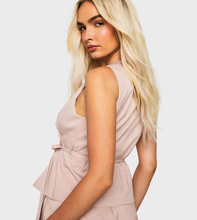 Asymmetric Tie Waist Waistcoat