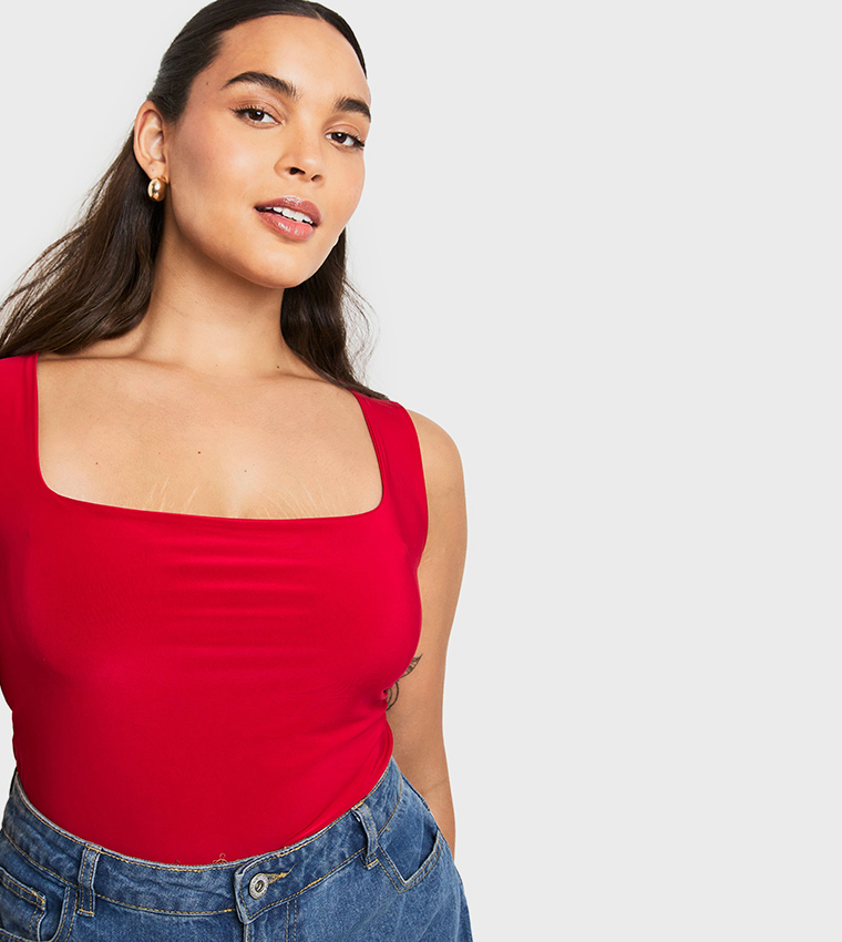 Curve Double Layer Slinky Square Neck Top