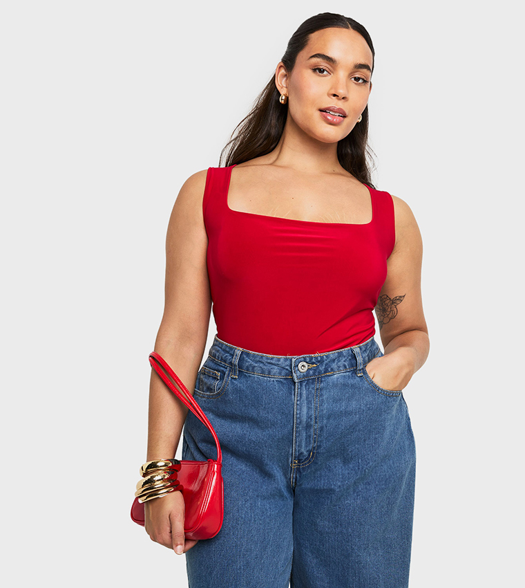 Curve Double Layer Slinky Square Neck Top