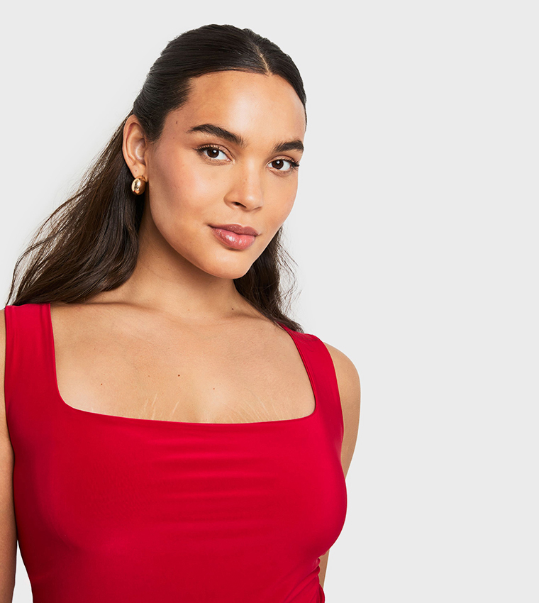 Curve Double Layer Slinky Square Neck Top