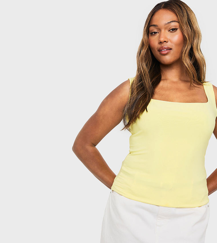 Curve Double Layer Slinky Square Neck Top