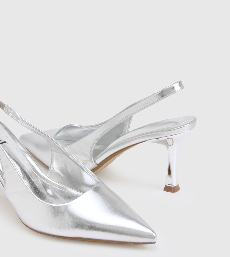 Metallic Pointed Toe Slingback Pumps
