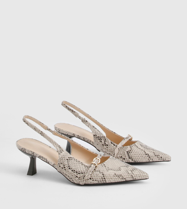 Snake Print Buckle Slingback Pumps