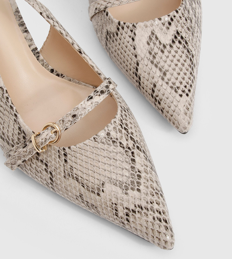 Snake Print Buckle Slingback Pumps