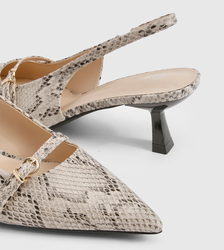 Snake Print Buckle Slingback Pumps
