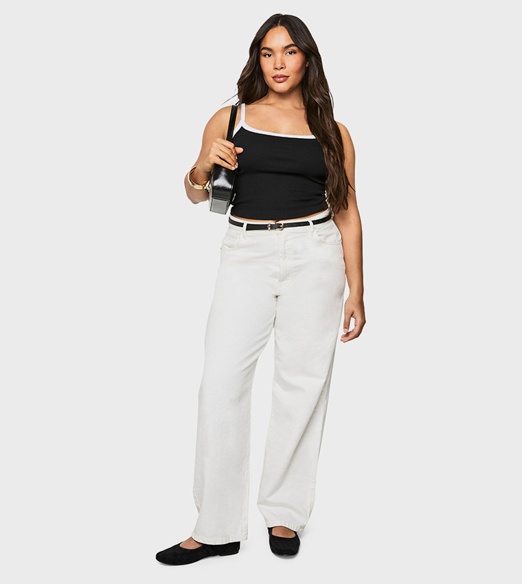 Curve Ribbed Contrast Binding Strappy Crop Top