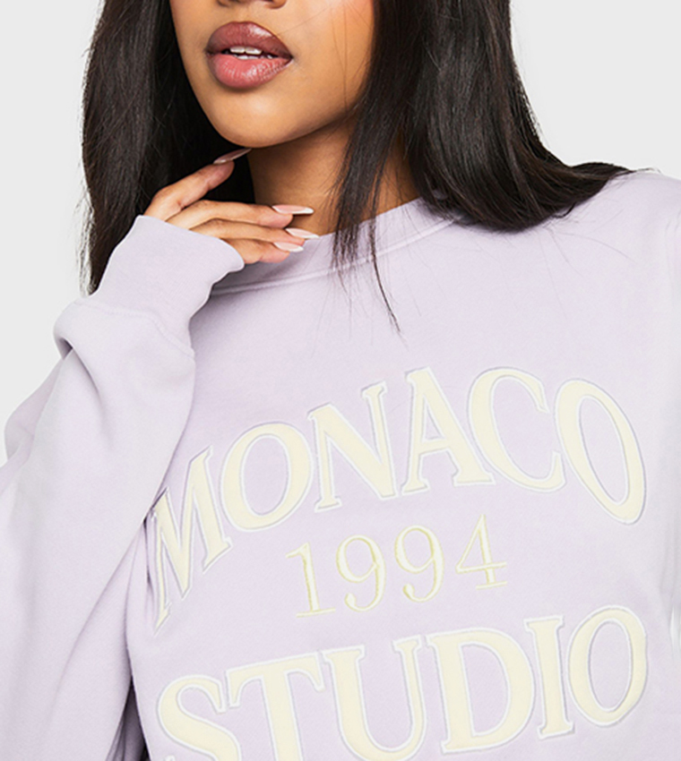 Monaco Slogan Oversized Sweatshirt Shorty Tracksuit Set