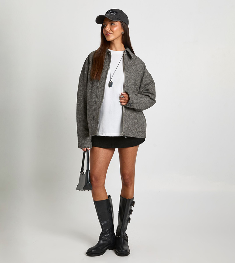 Wool Blend Zip Front Jacket