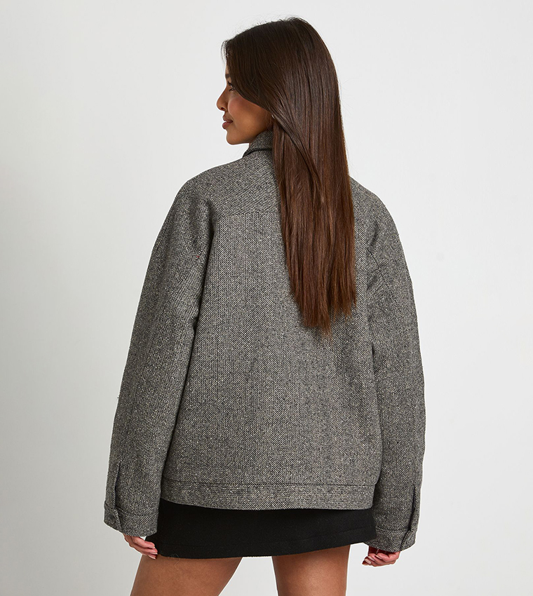Wool Blend Zip Front Jacket