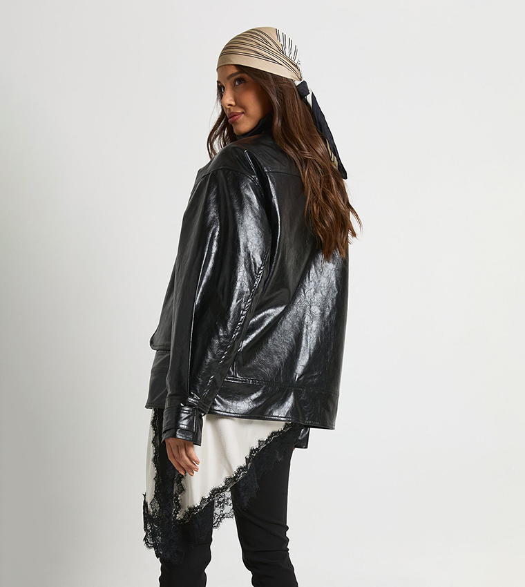 Teddy Lined Faux Leather Bomber Jacket