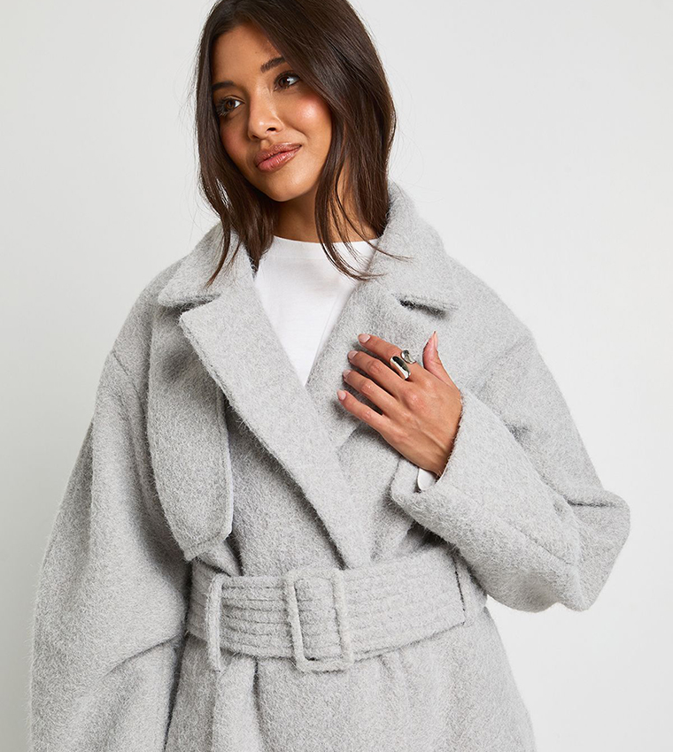 Textured Wool Look Belted Coat