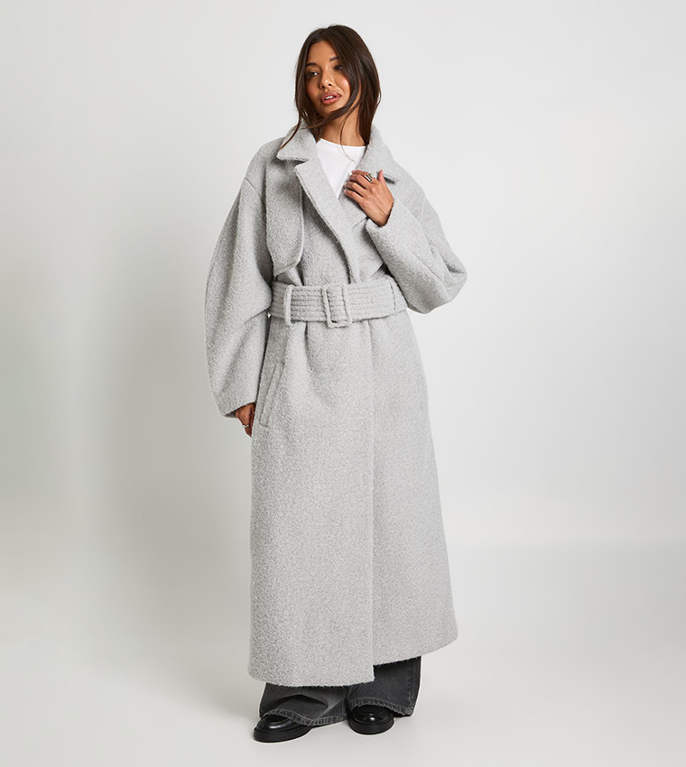Textured Wool Look Belted Coat