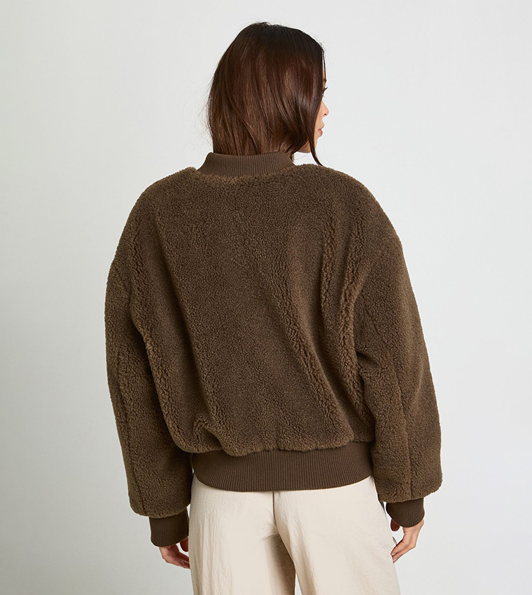 Teddy Zippered Bomber Jacket