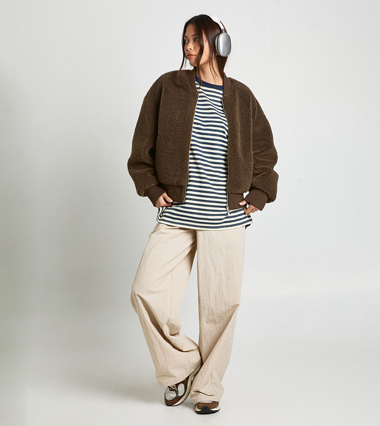 Teddy Zippered Bomber Jacket