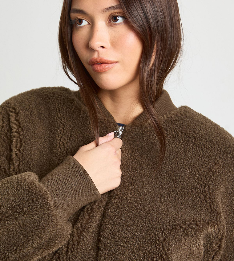 Teddy Zippered Bomber Jacket