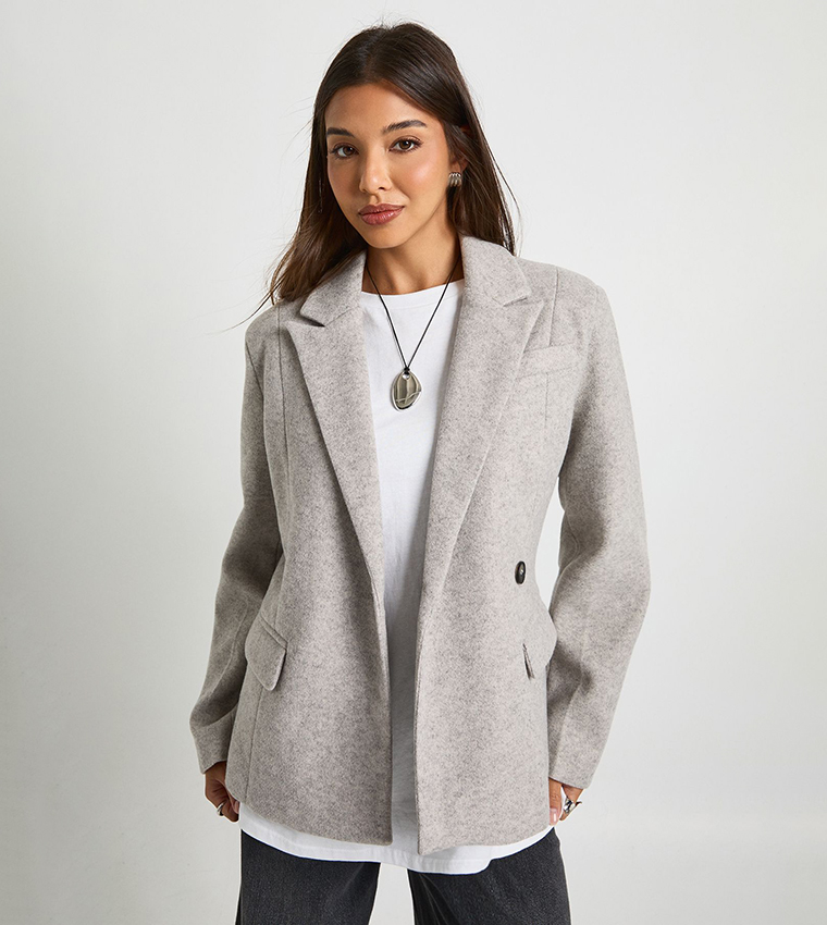 Cinched Waist Wool Look Blazer
