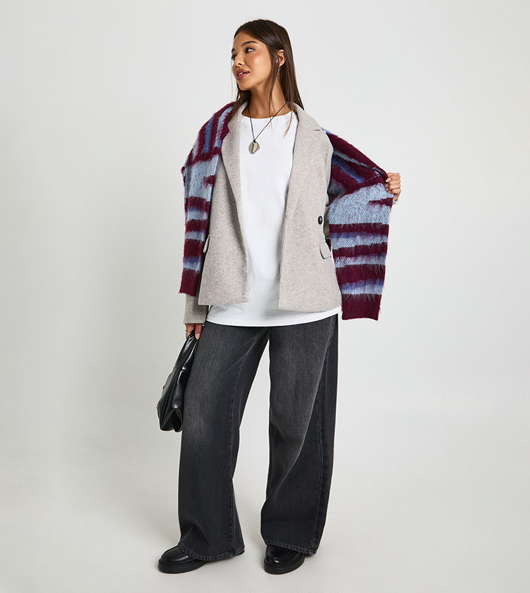 Cinched Waist Wool Look Blazer