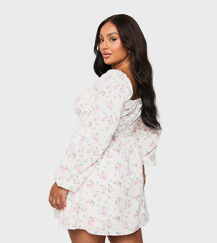 Curve Floral Print Chiffon Blouson Skater Dress
