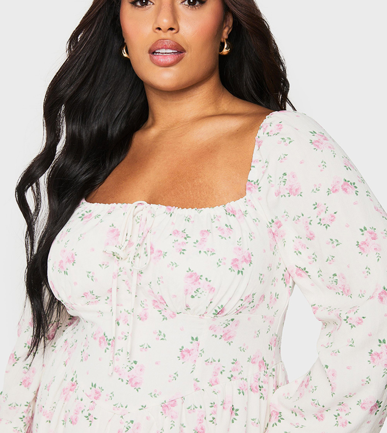 Curve Floral Print Chiffon Blouson Skater Dress