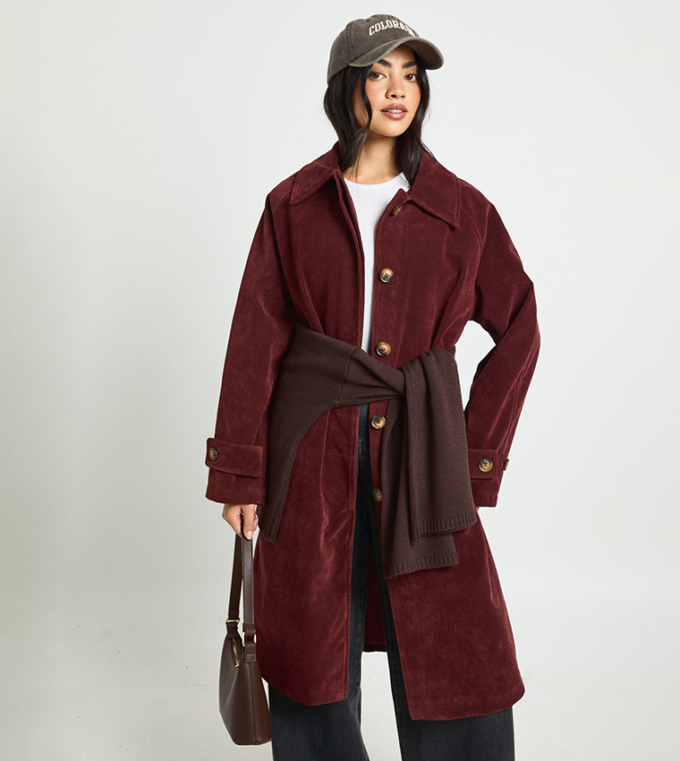 جاكيت طويل شامواه صناعي بياقة 