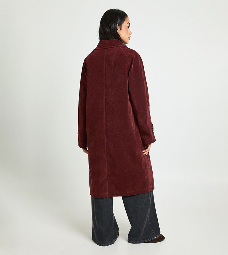 جاكيت طويل شامواه صناعي بياقة 