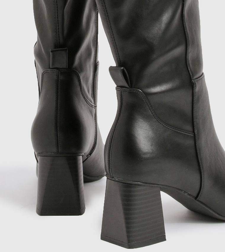 Flared Heel Stretch Knee High Boots
