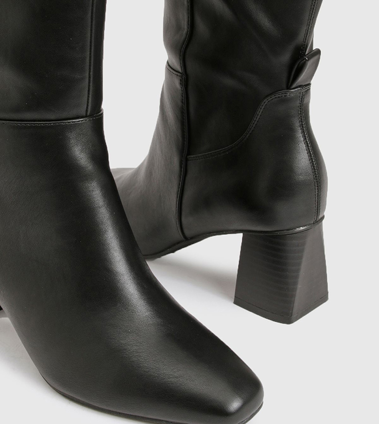 Flared Heel Stretch Knee High Boots