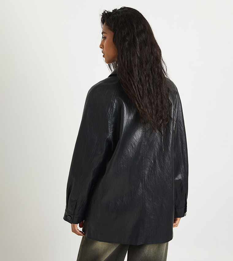 Faux Leather Jacket with Bag