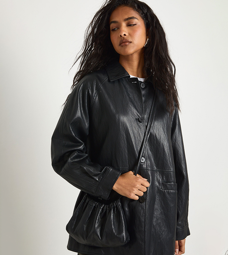 Faux Leather Jacket with Bag